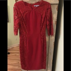 ANTONIO MELANI Scarlet Lace Midi Dress